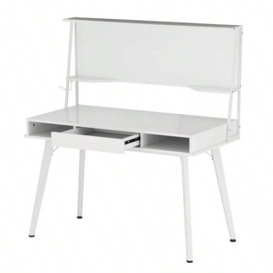 Techni Mobili Study Computer Desk with Storage Magnetic Dry Erase White Board, White