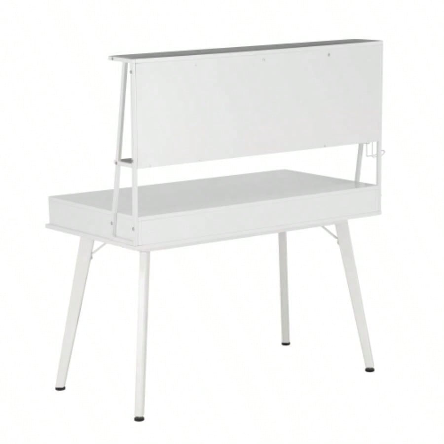 Techni Mobili Study Computer Desk with Storage Magnetic Dry Erase White Board, White