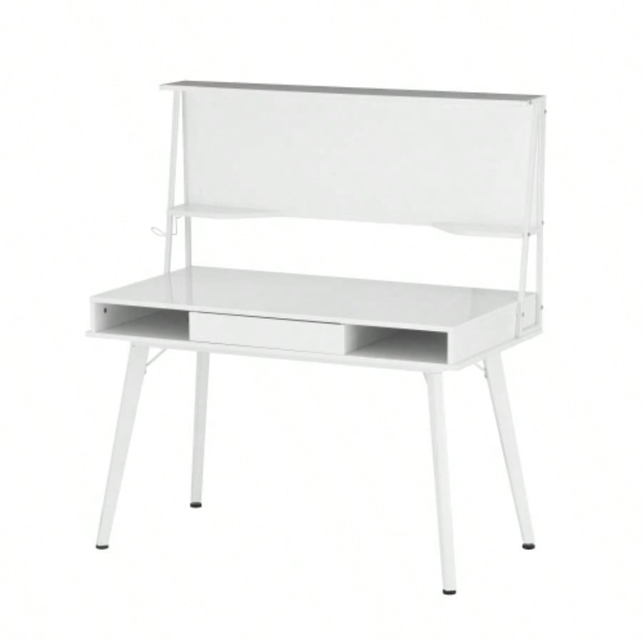 Techni Mobili Study Computer Desk with Storage Magnetic Dry Erase White Board, White