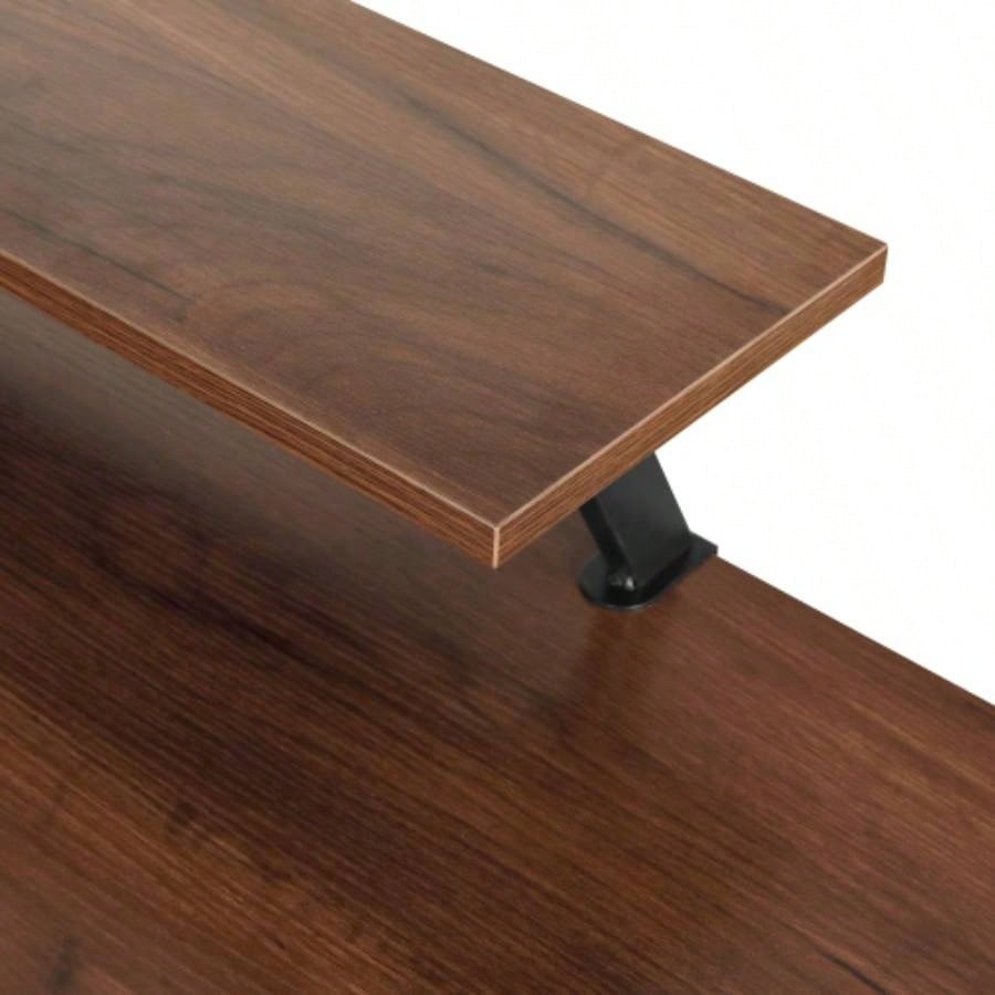 Techni Mobili L - Shape Industrial Desk with storage shelves, Walnut