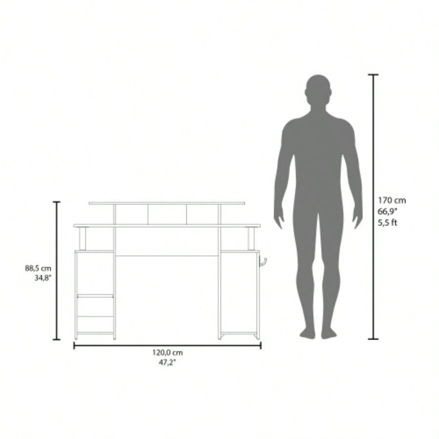 Gaming Desk, 1 Door, 6 Shelves, Black Wengue/ Blue