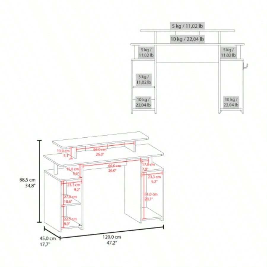 Gaming Desk, 1 Door, 6 Shelves, Black Wengue/ Blue