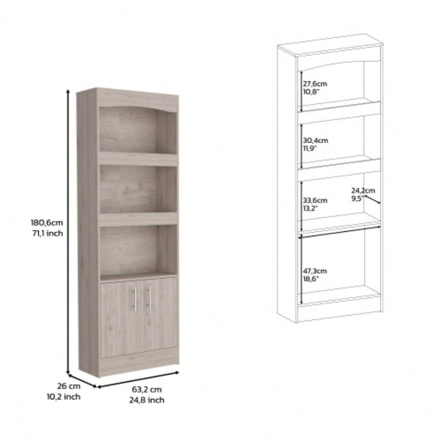 2 Piece Office Set, Dozza Bookcase+ Desk, Light Gray