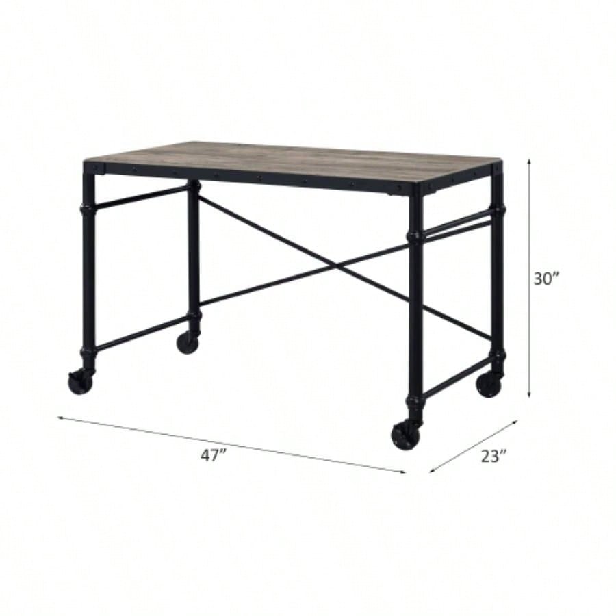 Oklarth Rustic Oak Black Writing Desk
