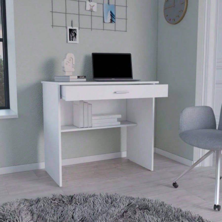Montana Storage Desk, Spacious Stylish with Drawer and Shelf, White