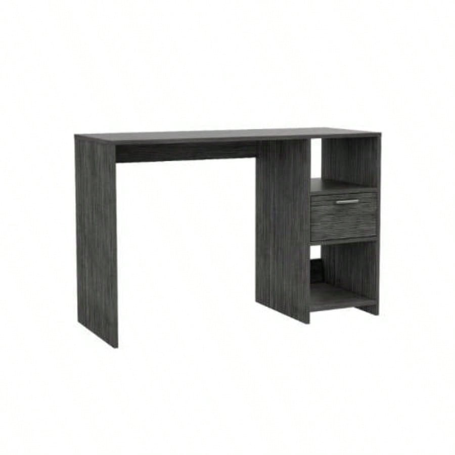 Computer Desk with 1 - Drawer and 2 - Open Storage Shelves, Smokey Oak