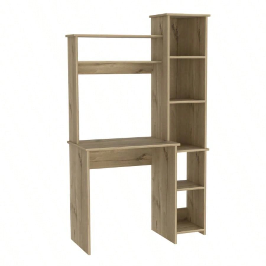 Desk, Five Shelves, Two Superior Shelves, Light Oak