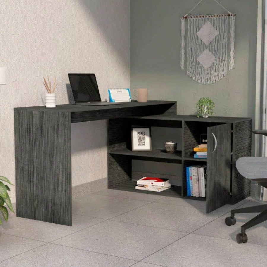 Smokey Oak 2 - Shelf L - Shaped Office Desk
