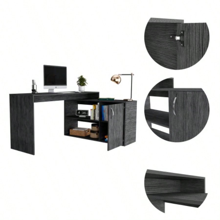Smokey Oak 2 - Shelf L - Shaped Office Desk