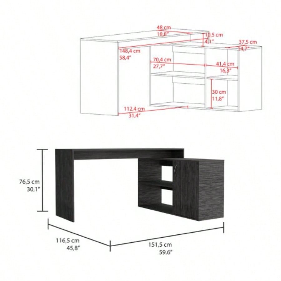 L - Shaped Desk Desti, Office, Smokey Oak