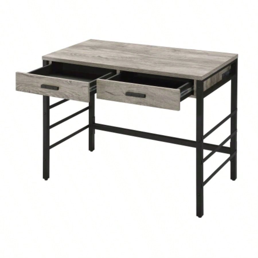 Light Weathered Oak and Black Writing Desk with 2 Drawers