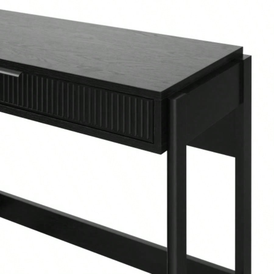 Transitional Reeded Writing Desk with Drawer - Black