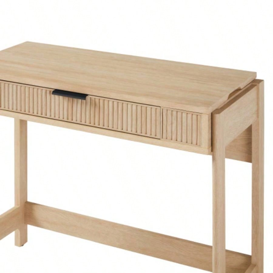 Transitional Reeded Lift - Top Desk with Drawer - Oak