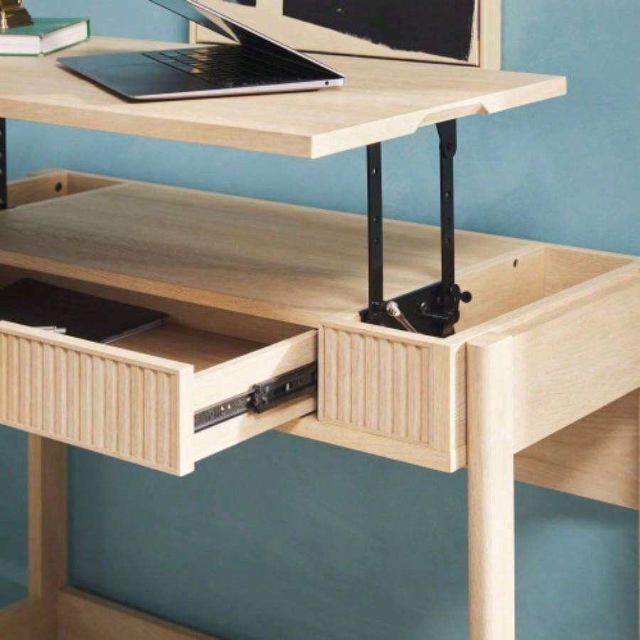Transitional Reeded Lift - Top Desk with Drawer - Oak