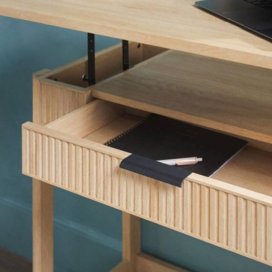 Transitional Reeded Lift - Top Desk with Drawer - Oak