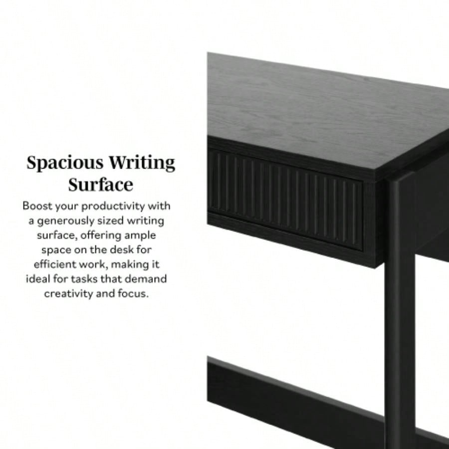 Transitional Reeded Writing Desk with Drawer - Black