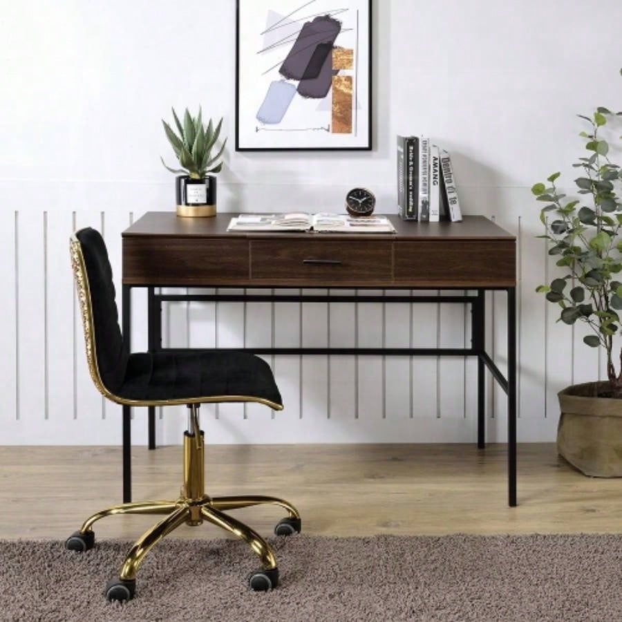 Oak and Black 1 - Drawer Writing Desk with USB Port