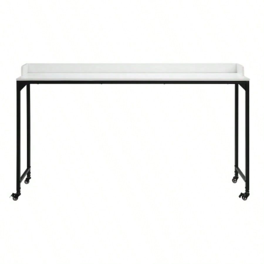 White Multipurpose Over Bed Desk with Adjustable Height, Metal with Casters, Overbed Table 1pc, Laptop Table Bed, Breakfast Table