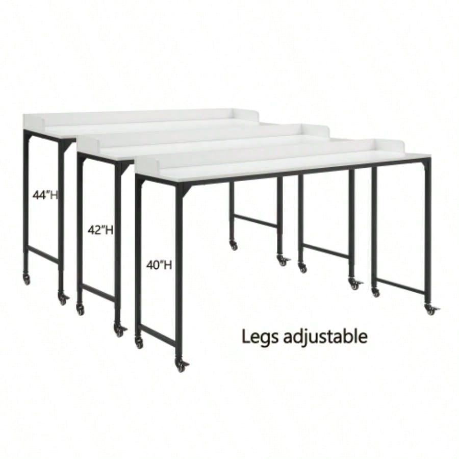 White Multipurpose Over Bed Desk with Adjustable Height, Metal with Casters, Overbed Table 1pc, Laptop Table Bed, Breakfast Table