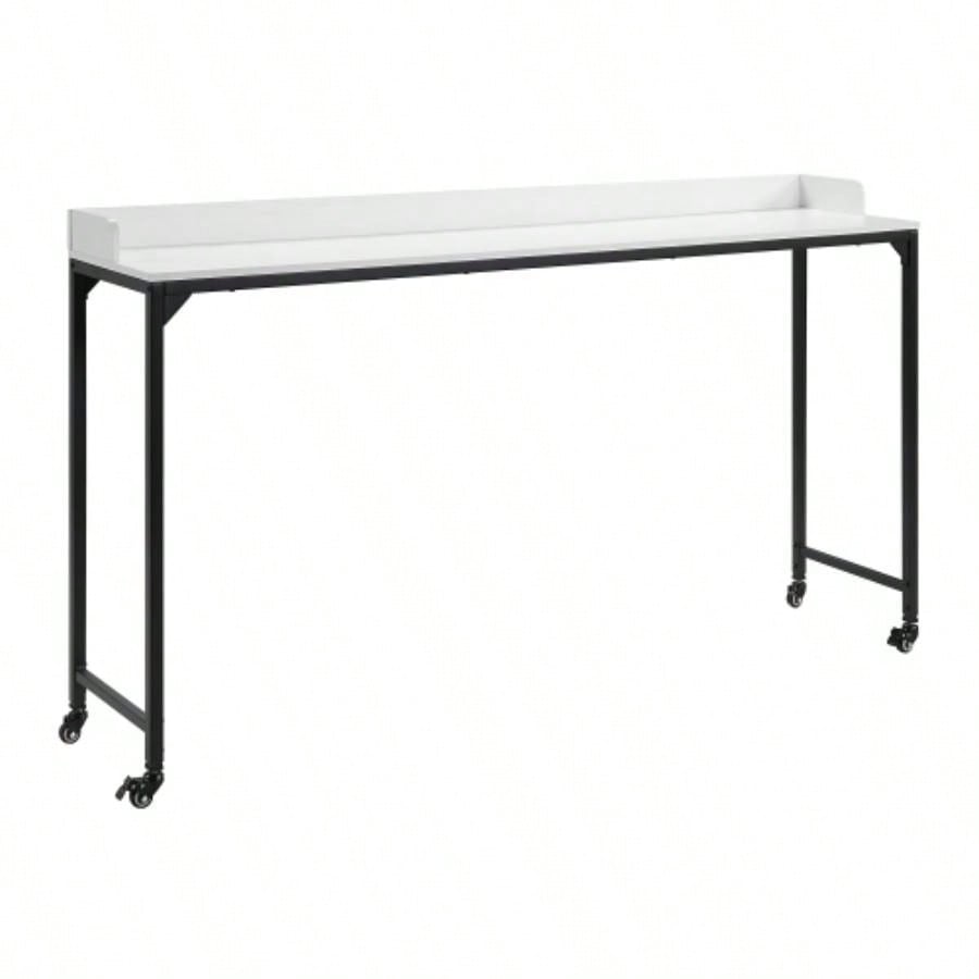 White Multipurpose Over Bed Desk with Adjustable Height, Metal with Casters, Overbed Table 1pc, Laptop Table Bed, Breakfast Table