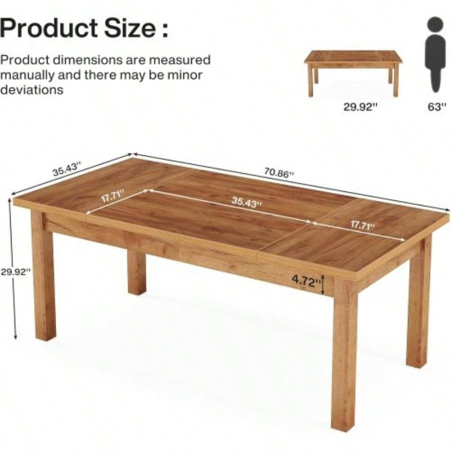 70 Inch Large Computer Desk, Farmhouse Office Desk Writing Study Desk with Solid Wood Legs, Executive Desk with Thickened Frame and Board