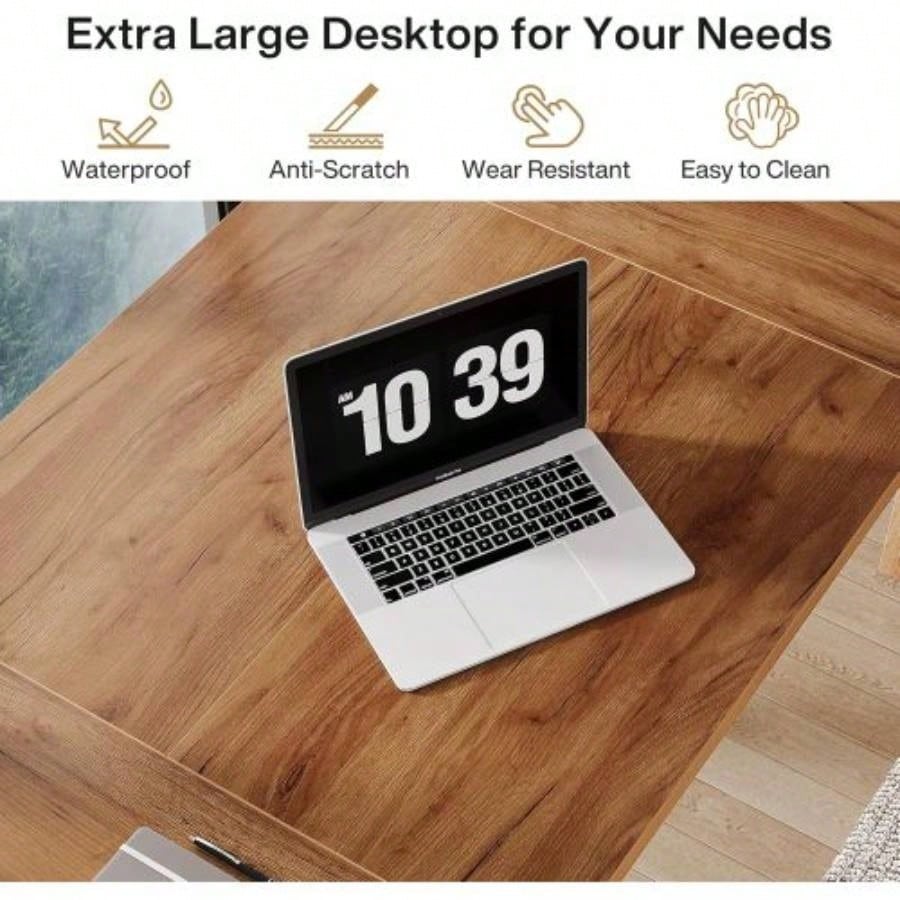 70 Inch Large Computer Desk, Farmhouse Office Desk Writing Study Desk with Solid Wood Legs, Executive Desk with Thickened Frame and Board