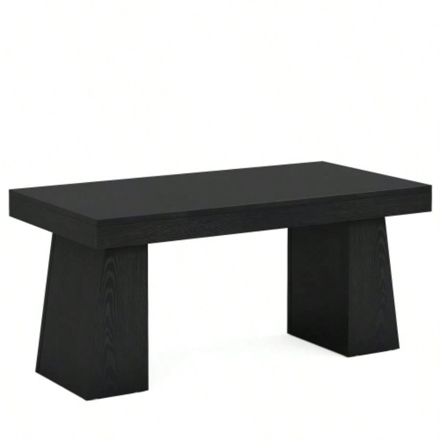 55 Mid - Modern Executive Desk - Home Office Computer Workstation with Double Trapezoid Base, Stylish Writing Table Conference Desk, Black Wooden Business Furniture