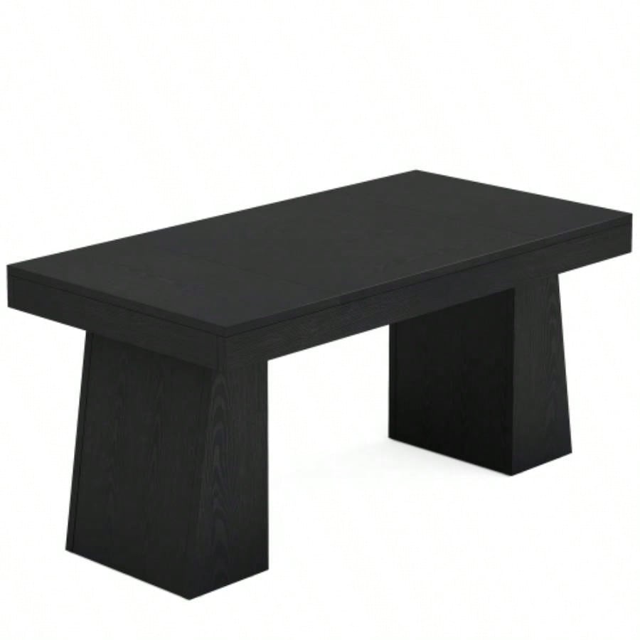 55 Mid - Modern Executive Desk - Home Office Computer Workstation with Double Trapezoid Base, Stylish Writing Table Conference Desk, Black Wooden Business Furniture
