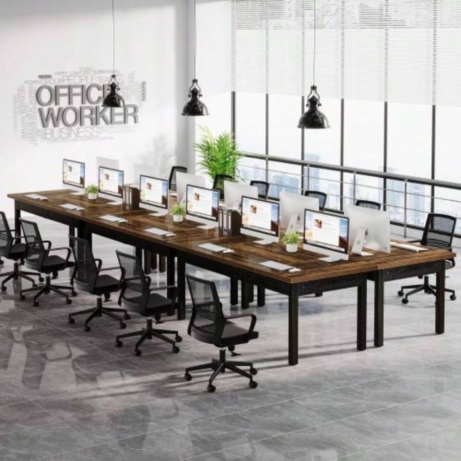 63 Executive Office Desk - Rustic Industrial Computer Table with Thick Wood Top, Large Writing Desk with Metal Frame Back Splash Home Office, Workstation, or Study - Rustic Brown Black