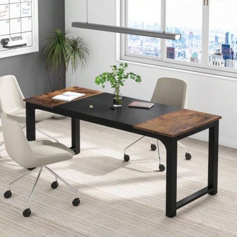 63 Executive Desk, Large Modern Office Computer Workstation with Thick Metal Frame, Business Furniture Home Office, White