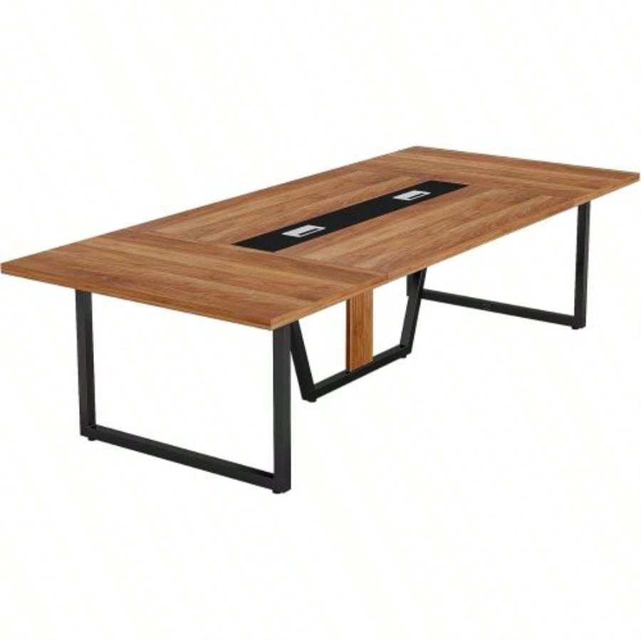 94.5 Large Conference Table 8 - 10 People, Modern Office Meeting Table with Management, Heavy - Duty Metal, Training Boardroom Furniture, Brown Walnut