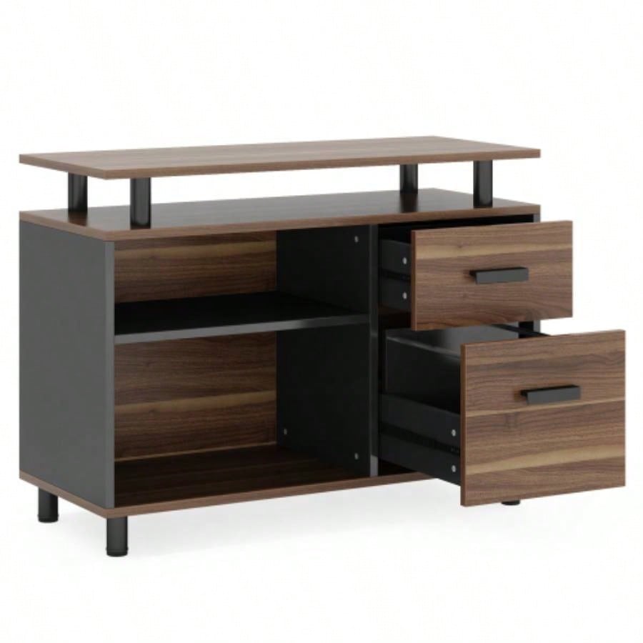 63 L - Shaped Executive Desk with File Cabinet, Large Modern Office Desk with Drawers, Shelves Storage, Corner Computer Workstation Home Office, Business Desk in Rustic Brown and Black