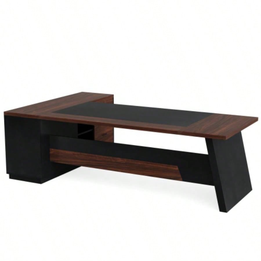 78. L - Shaped Executive Desk with File Cabinet Drawers, Large Modern Home Office Computer Workstation with Storage Shelves, Dark Walnut+ Black