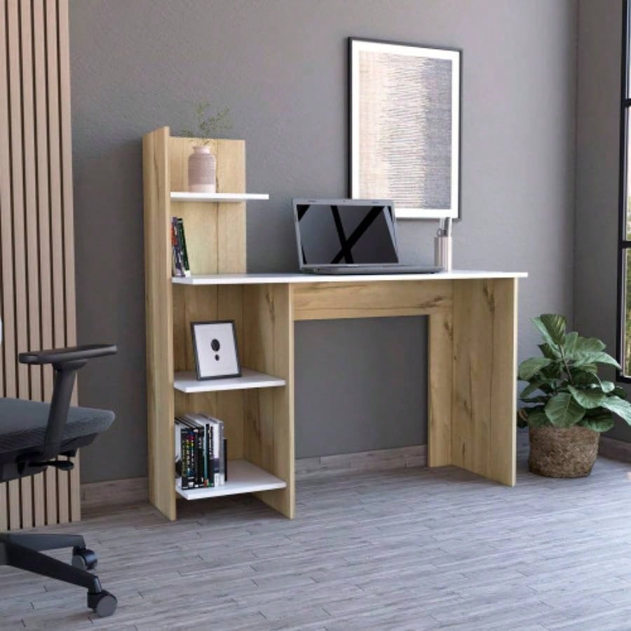 Writing Desk, Four Shelves, White/ Pine