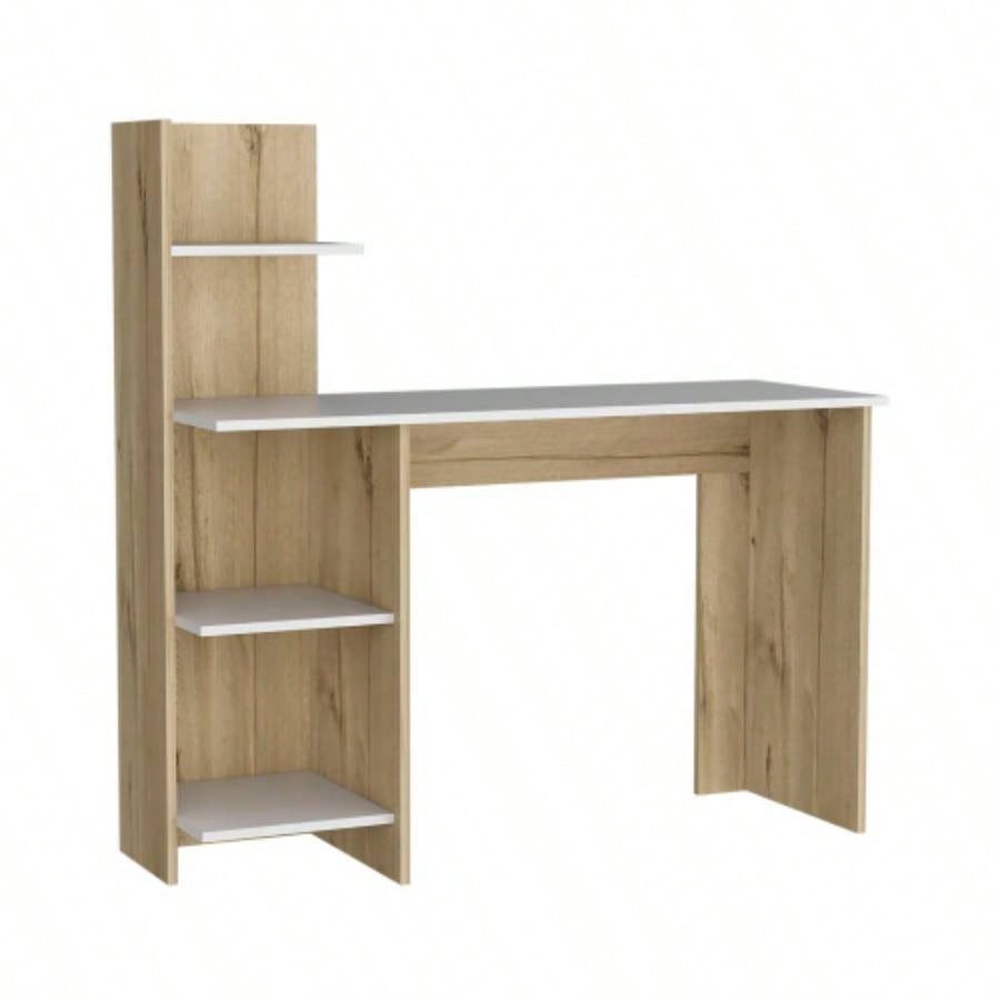 Writing Desk, Four Shelves, White/ Pine