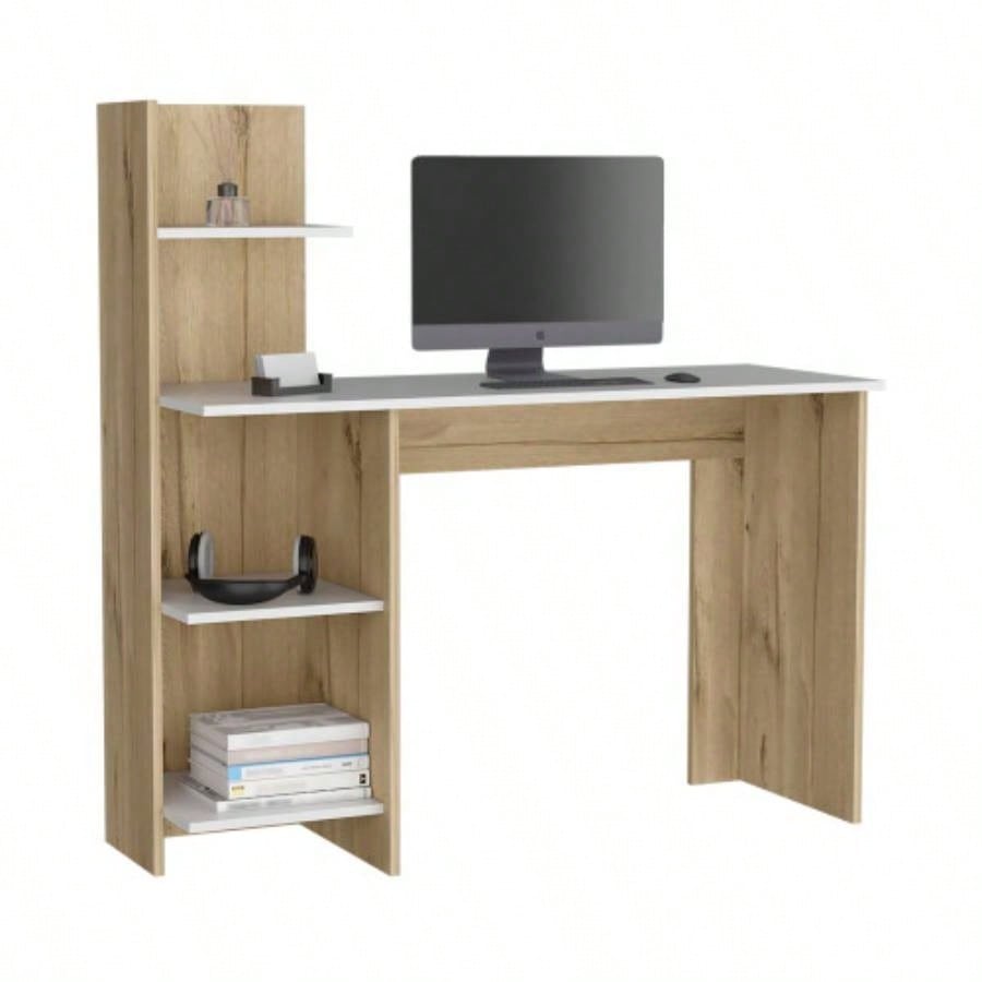 Writing Desk, Four Shelves, White/ Pine