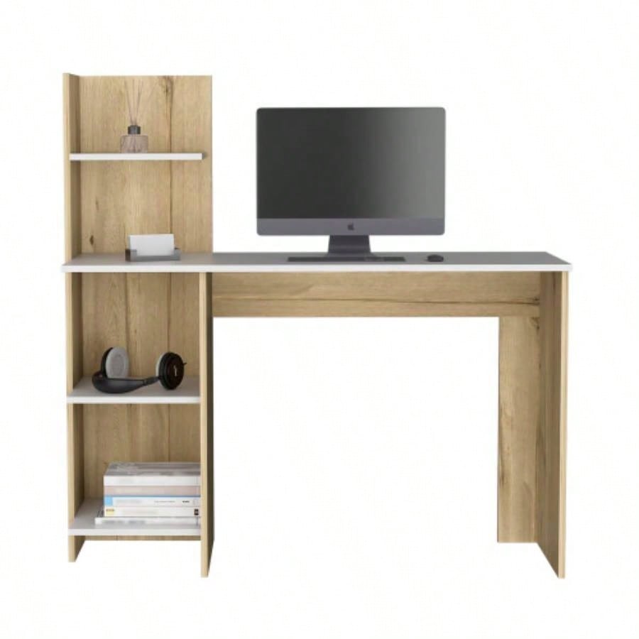 Writing Desk, Four Shelves, White/ Pine