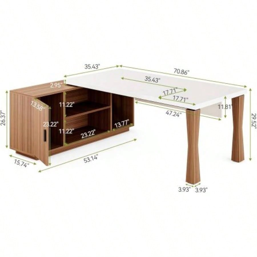 78.7Inches L - Shaped Executive Desk with Storage Cabinet, Modern Home Office Desk with Shelves and CPU Stand, White Walnut Computer Writing Desk Professionals