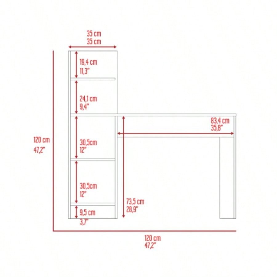 Writing Desk, Four Shelves, White/ Pine