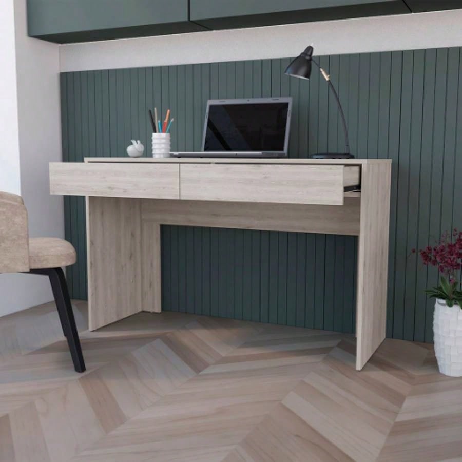 Computer Desk Aberdeen, Two Drawers, Light Gray