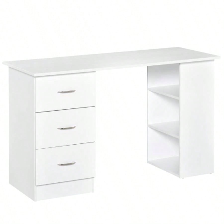 HOMCOM 47 Modern Home Office Computer Desk Bookcase Combo Writing Table Workstation with 3 Drawer and Storage Shelf - White