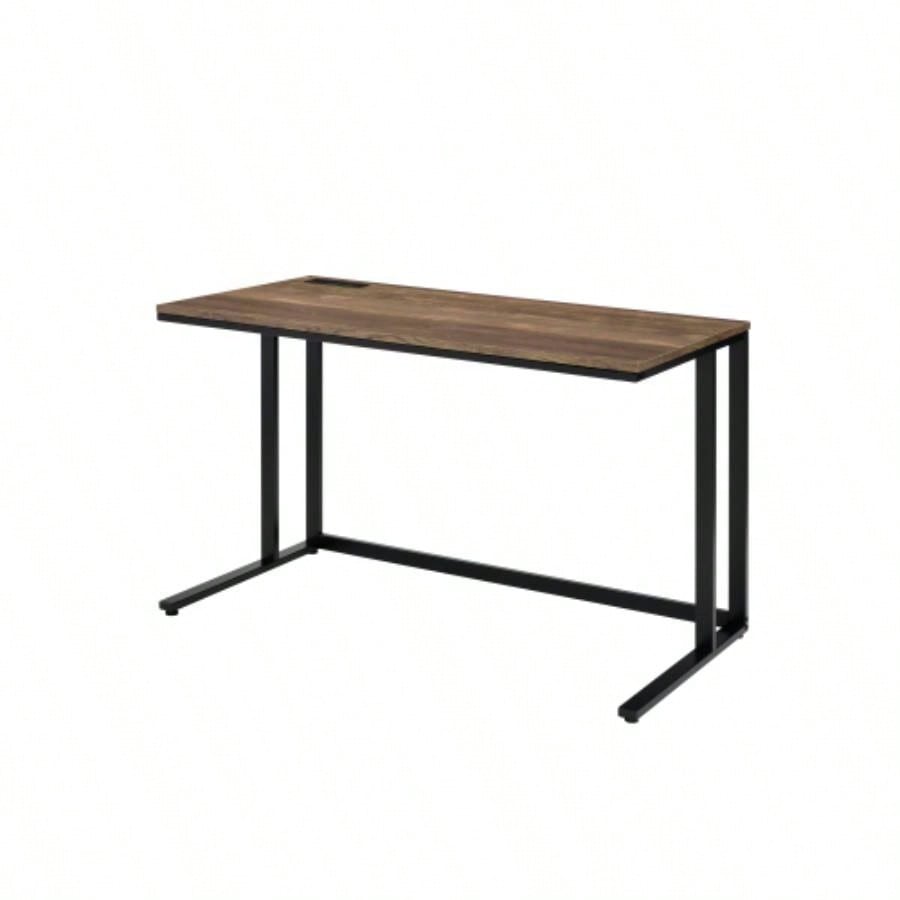 Walnut and Black Writing Desk with USB Port