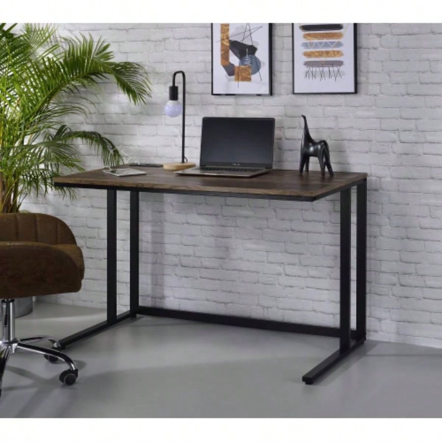 Walnut and Black Writing Desk with USB Port