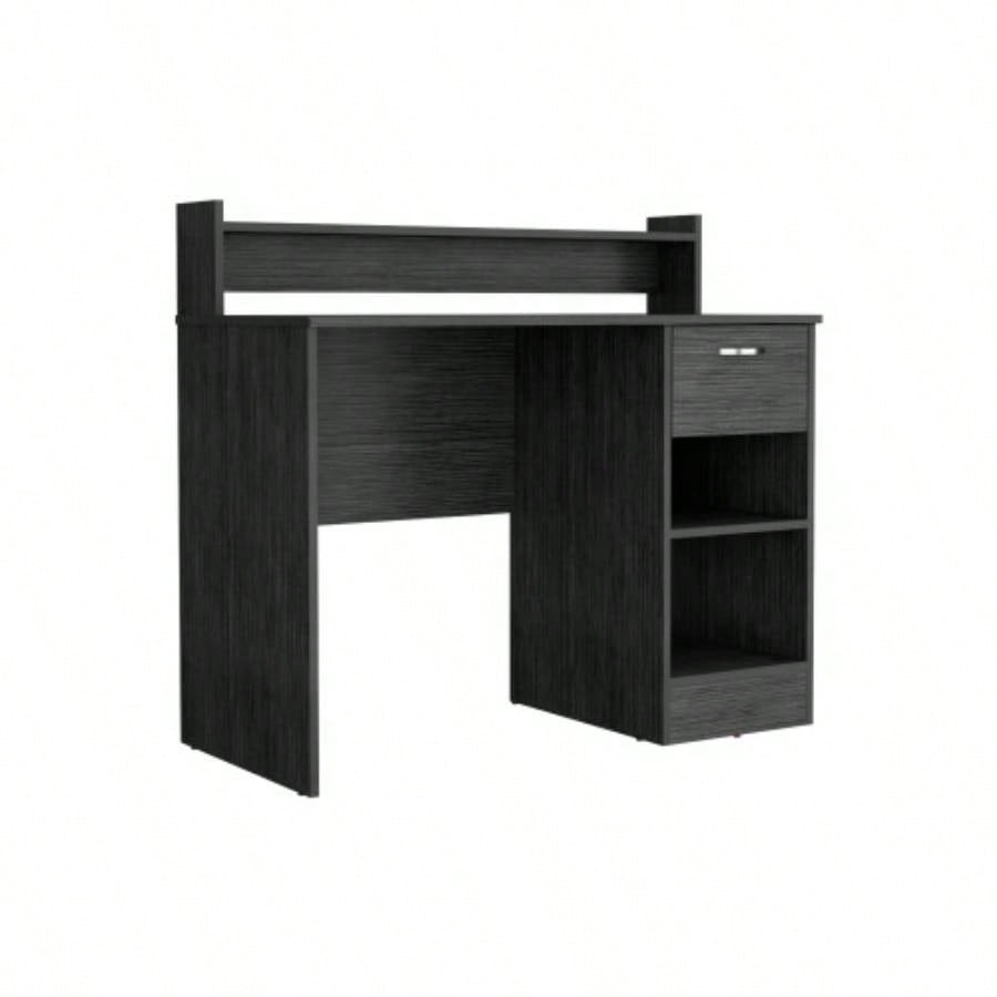 Computer Desk Delmar with Open Storage Shelves and Single Drawer, Smokey Oak