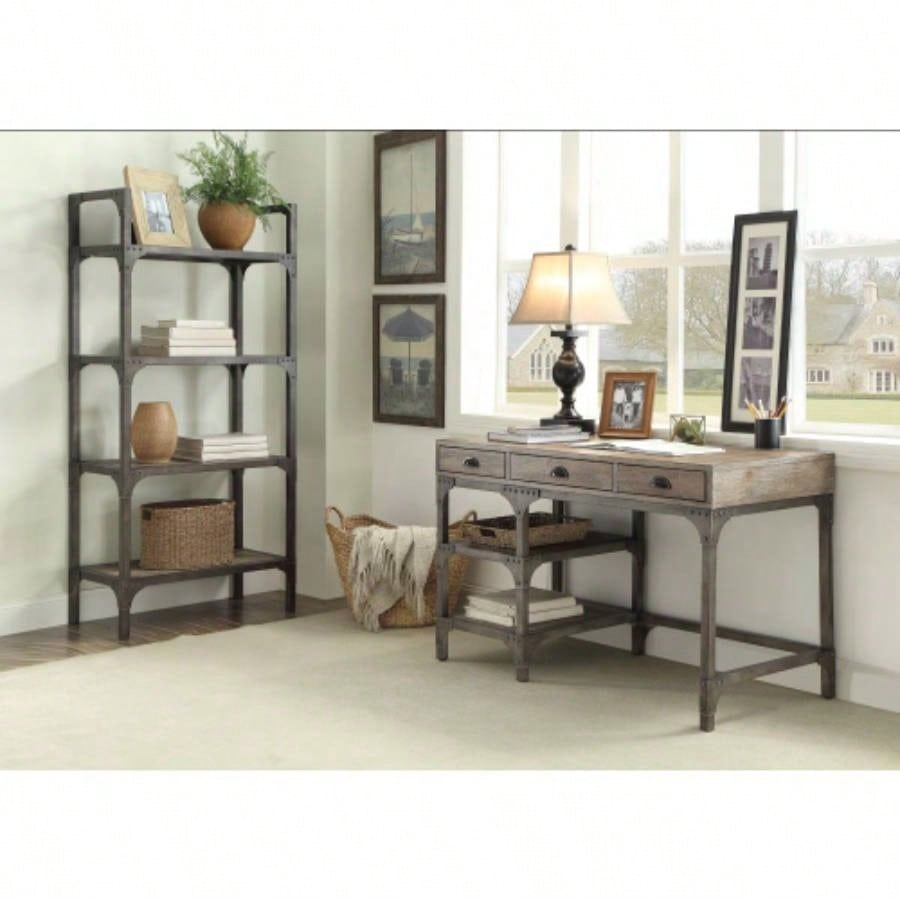 Gorden Weathered Oak Antique Silver Metal Writing Desk