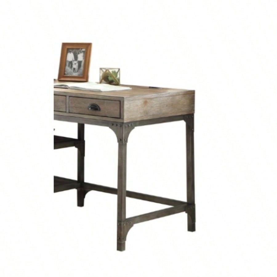 Gorden Weathered Oak Antique Silver Metal Writing Desk