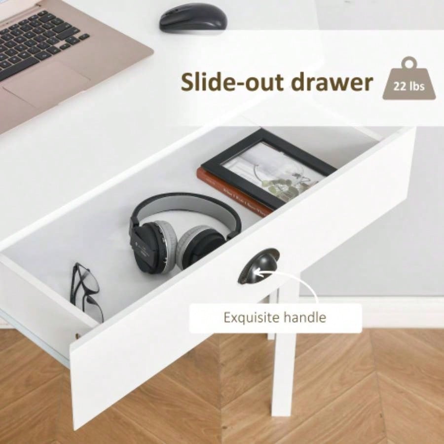 HOMCOM Corner Desk, Computer Desk with Drawer and Storage Shelves Small Spaces, Home Office Workstation Living Room, or Bedroom, White