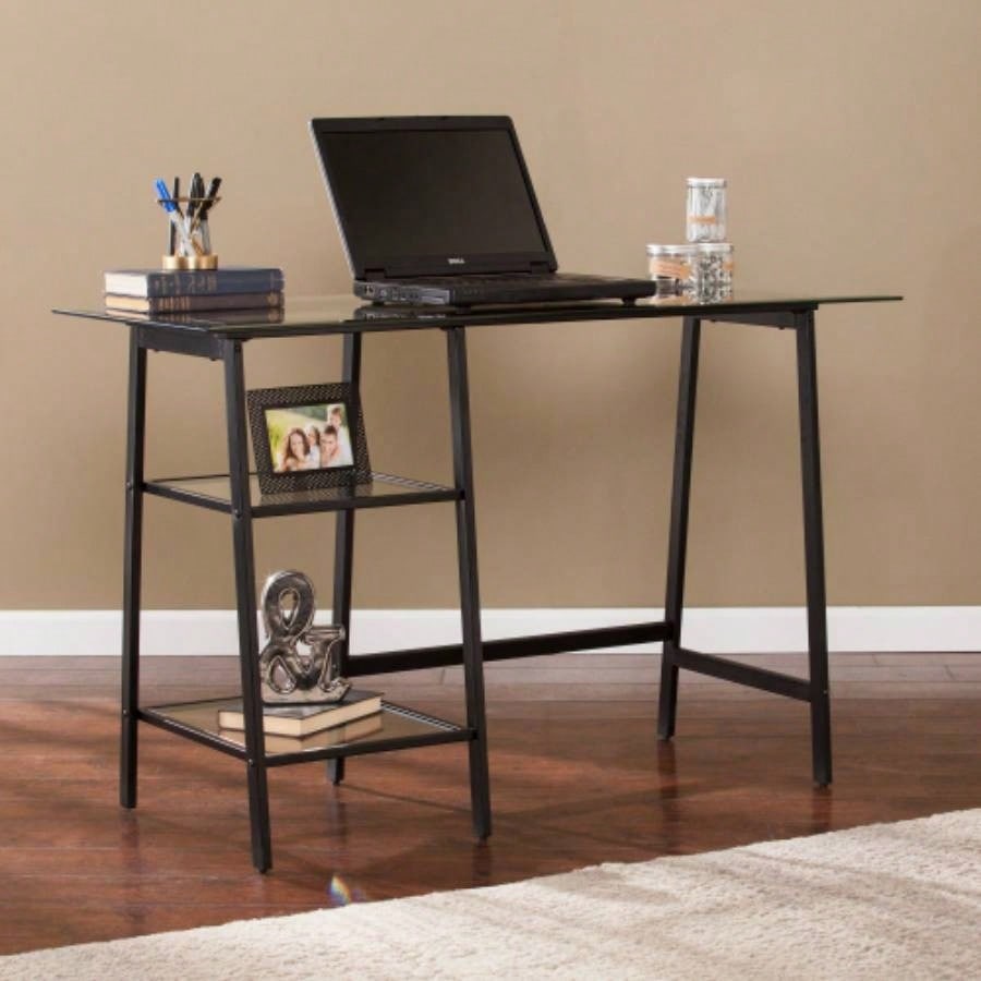 Metal/Glass Sawhorse/A - Frame Writing Desk - Black