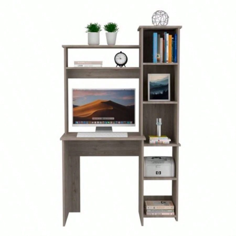 Light 6 - Shelf Writing Desk with Built - in Bookcase