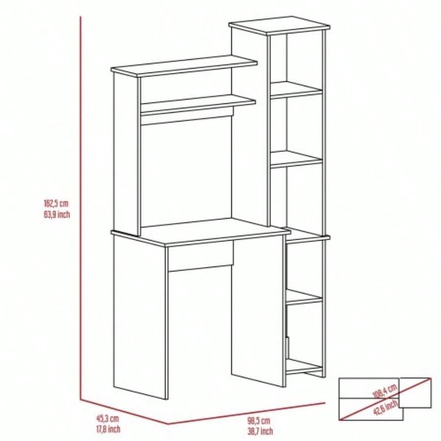 Light 6 - Shelf Writing Desk with Built - in Bookcase